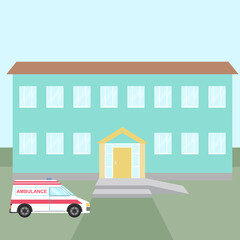 Obraz premium hospital building with ambulance in its garden