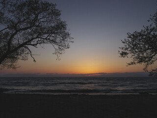 Fototapeta na wymiar Beautiful scenery of Lake Biwa before dusk and night