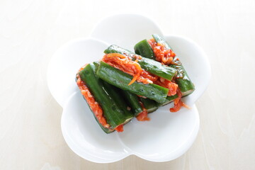 Korean food, radish kimchi in cucumber for spicy side dish 