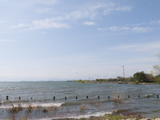 Fototapeta na wymiar A warm spring day, clear blue sky and a view of Lake Biwa