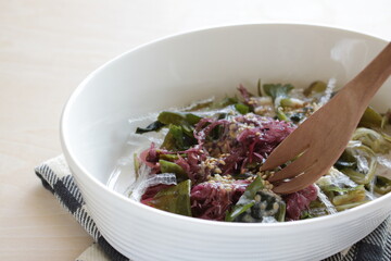Japanese seaweed and agar agar salad for vegetarian food image