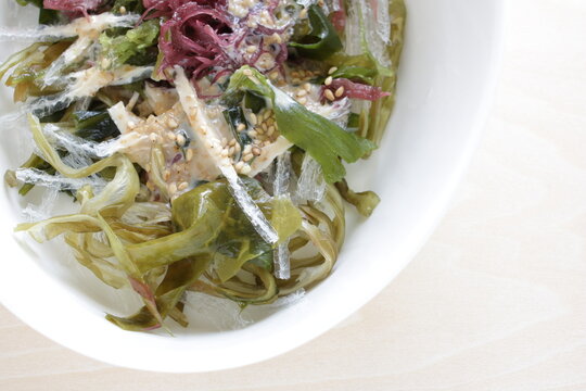 Japanese seaweed and agar agar salad for vegetarian food image