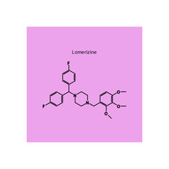 Lomerizine molecule flat skeletal structure, Diphenylpiperazine CCB class drug used to treat migraine. pink background Vector illustration.
