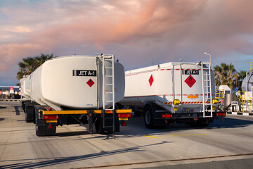 Refuelers with jet A1 fuel at the international airport. Aviation fuel. The concept of increasing...