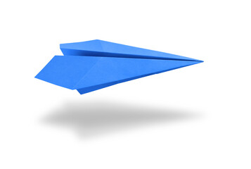Blue paper plane origami isolated on a white background - obrazy, fototapety, plakaty