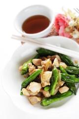 Chinese food, Japanese green pepper and chicken stir fried 