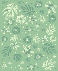 Print background with Exotic flowers and large leaves