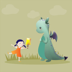 girl with ice cream and dragon