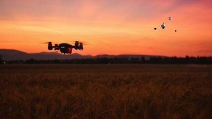 Fototapeta premium Hectic Sunset with drone and air balloon 