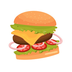 Isolated burger with cheese, meat and onion icon on white background