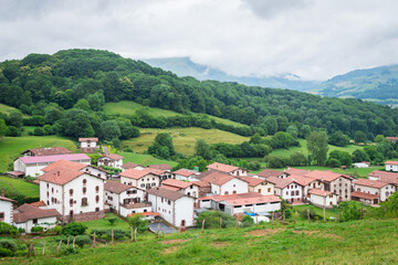Fototapeta na wymiar panoramic view of pyrenees mountains and countryside town, spain