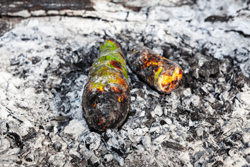 Zucchini on charcoal . Picnic with vegetables