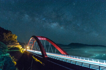 This is an iron bridge in Alishan, Chiayi, Taiwan!
When the night falls and the Milky Way hangs high, it is very beautiful!