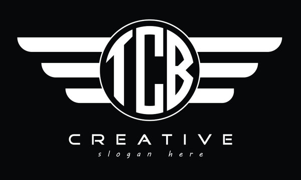 TCB three letter circle with wings logo design vector template. wordmark logo | emblem logo | monogram logo | initial letter logo | typography logo | business logo | minimalist logo | 
