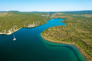 Fototapeta na wymiar The Guduca River in Croatia in a valley