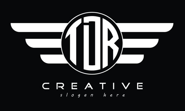 TDR three letter circle with wings logo design vector template. wordmark logo | emblem logo | monogram logo | initial letter logo | typography logo | business logo | minimalist logo | 