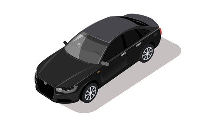 Car isometric view. Premium vehicle black color. Luxury taxi sedan collection. Luxury carrier icon for urban, city, street. 3d automobile with shadow isolated on white background. Vector illustration - obrazy, fototapety, plakaty