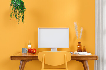 3d rendered illustration of a computer desktop with a mock up monitor.
