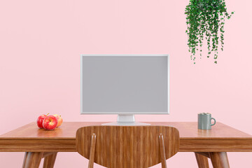 3d rendered illustration of a computer desktop with a mock up monitor.