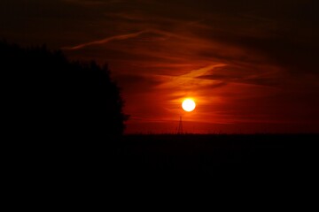 Sonnenuntergang &uuml;ber einem Getreidefeld im Juni