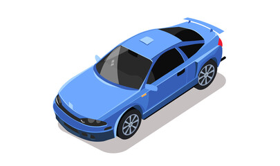 Fototapeta premium Car isometric view. Vehicle green color. Hatchback type model collection. Design element for road city, urban, street. 3d automobile with shadow isolated on white background. Flat vector illustration