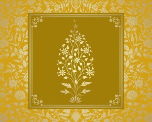 wedding card design, paisley floral pattern , royal India	