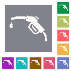 Glossy gasoline pump fuel nozzle square flat icons