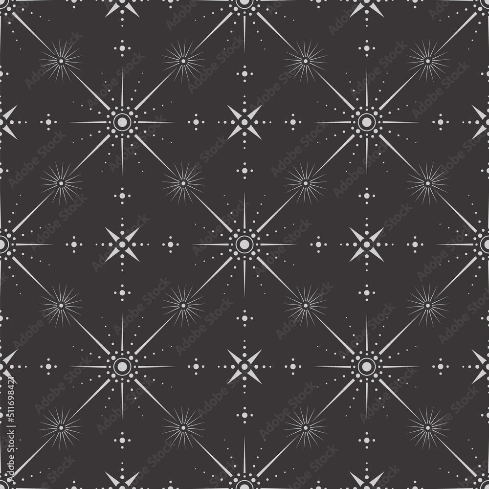 Canvas Prints vector seamless dark celestial pattern with different stars on a black. esoteric mystical ornate bac