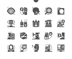 Laryngitis. Discomfort in throat. Treatment and inhaler. High temperature. Health care, medical and medicine. Vector Solid Icons. Simple Pictogram