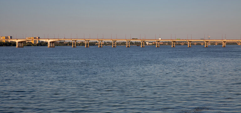 Central Bridge over Dnieper river in Dnipro, Ukraine.