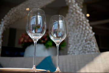 empty glass of water on the table with blur background
