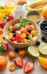 Healthy fresh fruit salad in a bowl