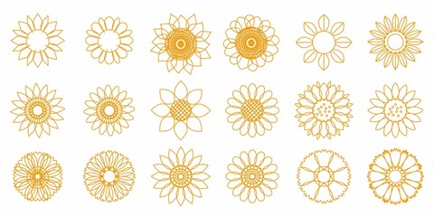 Fototapeta premium Set of Sunflower line icons. Sunflowers simple icon collection. Vector illustration.
