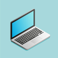 Laptop on a green background. Vector illustration isometry