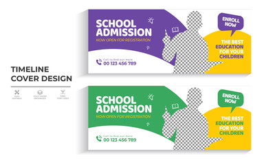 Back to school Facebook cover template, Kids school admission Facebook cover.  web banner timeline template.