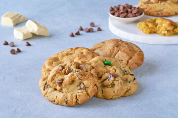 Cookies with dark and white chocolate . Closeup