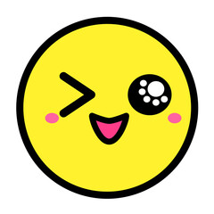Flat kawaii emoji face. Cute funny cartoon character. Simple line art expressions web icon. Emoticon sticker. 