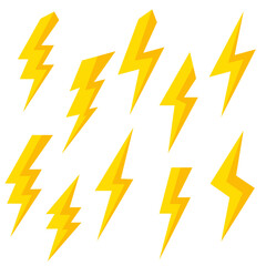 set of lightning bolt icon, flash symbol, thunderbolt