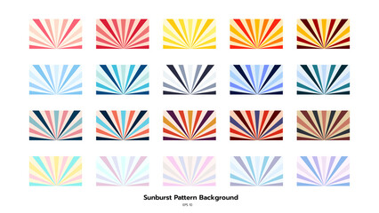 Set of Sunburst pattern background, warm tones, cool tones, pastel, retro.