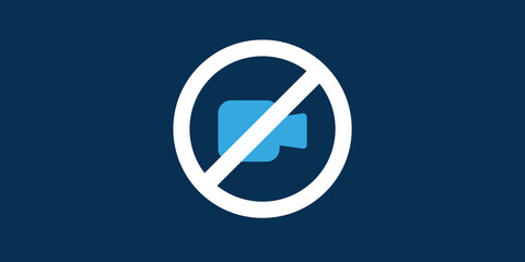 Video Missing, Filming Banned or Not Available - Simple Blue Pictogram with Retro Style Movie Camera on Dark Background for Web Design - Template Editable Vector Format Included