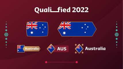 Obraz na płótnie Canvas Australia flag and text on 2022 world football tournament background. Vector illustration Football Pattern for banner, card, website. national flag