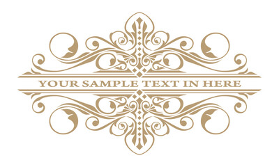 Fototapeta na wymiar gold text frame, label, calligraphy, brand and your company name