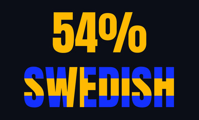 54 percentage Swedish sign label vector art illustration with fantastic font and blue yellow color