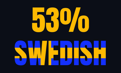 53 percentage Swedish sign label vector art illustration with fantastic font and blue yellow color