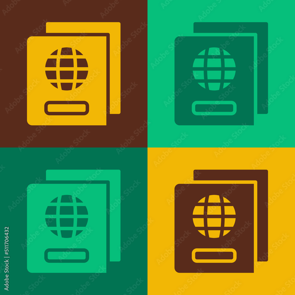 Poster pop art passport with biometric data icon isolated on color background. identification document. vec