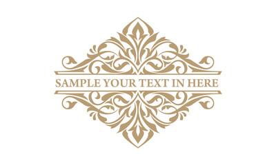 gold floral ornament text, label, calligraphy, brand and your company name