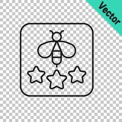 Black line Type of bee icon isolated on transparent background. Sweet natural food. Honeybee or apis with wings symbol. Flying insect. Vector