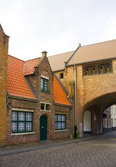 Architecture of a medieval fairytale Old Town in Brugge, Belgium