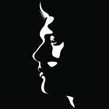 vector black and white illustration of handsome manly male face shaped by shadow. useful for men's products advertising, beauty salons, barbershops, skin care cosmetics, logo, print, poster, design