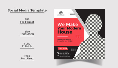 Fototapeta premium Building Construction and House Renovation Services Social Media post design and Instagram Post and Web Banner Design Template 